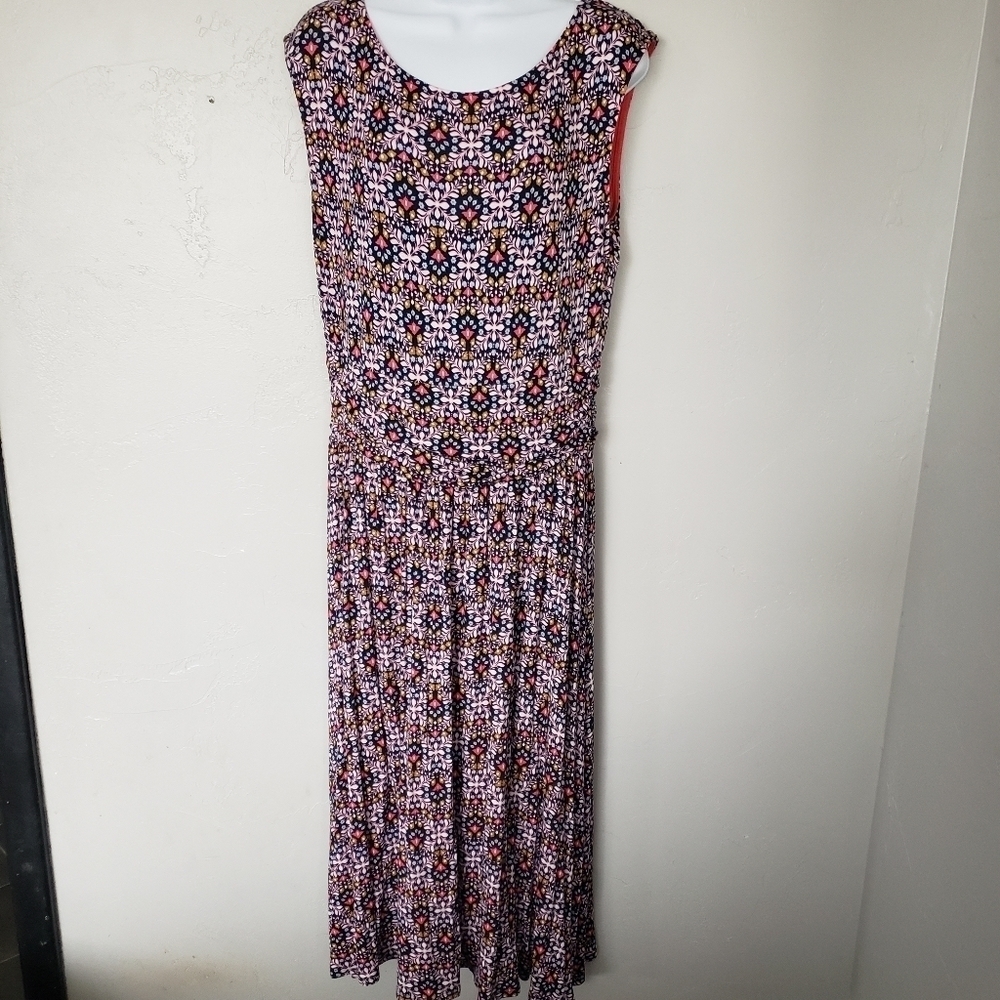 Le Lis XXL NWOT Cap Sleeve Drop Waist Midi Sleeve Dress Filigree Navy Pink Gold